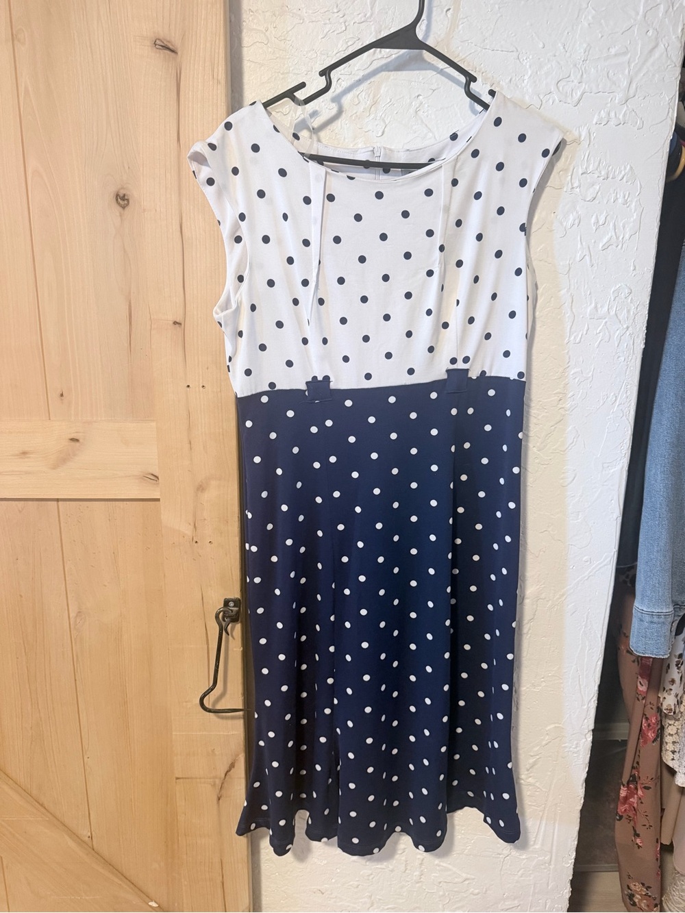 Shelby & Palmer Navy and White Polka Dot Midi Dress